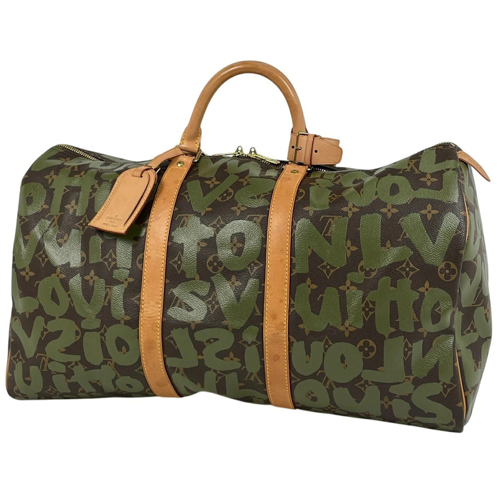 Louis Vuitton Keepall Boston Bag Monogram Graffiti Khaki Green Brown